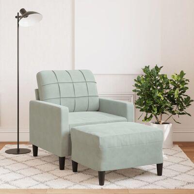 Vidaxl - Sillón con taburete terciopelo gris claro - 60 cm Vidaxl - Sillón con taburete terciopelo gris claro - 60 cm