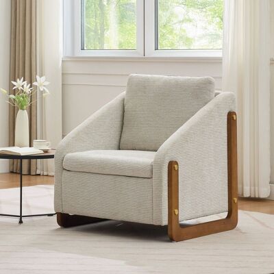 KELLANY 057 Sillón, Silla Auxiliar Para Sala De Estar, Sillón, Silla Moderna Con Reposabrazos De Madera, Con Cojín De Respaldo, Tela De Chenilla Beige, 73,573,573,5 Cm, Juego De 1 KELLANY 057 Sillón, Silla Auxiliar Para Sala De Estar, Sillón, Silla Moderna Con Reposabrazos De Madera, Con Cojín De Respaldo, Tela De Chenilla Beige, 73,573,573,5 Cm, Juego De 1