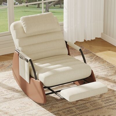 DREAMMESPACE Sillón Mecedora Escandinavo Con Reposapiés Integrado - 91,5 X 67 X 92 Cm - Respaldo Ajustable Y Laterales De Terciopelo Con Reposacabezas - Beige DREAMMESPACE Sillón Mecedora Escandinavo Con Reposapiés Integrado - 91,5 X 67 X 92 Cm - Respaldo Ajustable Y Laterales De Terciopelo Con Reposacabezas - Beige