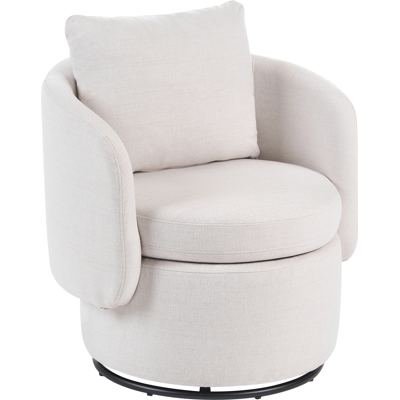 BELIANI Sillón De Tela Con Respaldo Curvo Base Giratoria De 360° Y Cojín Decorativo Con Espacio De Almacenaje Blanco Crema Horsens BELIANI Sillón De Tela Con Respaldo Curvo Base Giratoria De 360° Y Cojín Decorativo Con Espacio De Almacenaje Blanco Crema Horsens