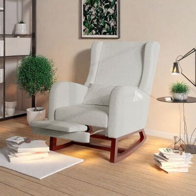 OEM Sillón Mecedora Escandinavo De 1 Plaza En Lino Gris Con Reposapiés Extensible Y Bolsillos Laterales OEM Sillón Mecedora Escandinavo De 1 Plaza En Lino Gris Con Reposapiés Extensible Y Bolsillos Laterales