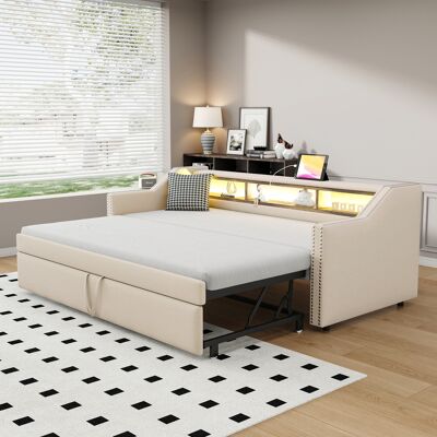 Cama Sofá Cama Extensible Con Almacenaje Beige Okmyhome Cama Sofá Cama Extensible Con Almacenaje Beige Okmyhome