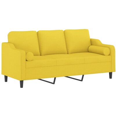 Sofá de 3 plazas de tela amarillo claro con cojines - Sofá Sofá de 3 plazas de tela amarillo claro con cojines - Sofá