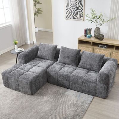 KELLANY Sofá Seccional Moderno, Sofá En L, Sofá De 3 Plazas, Sin Instalación Requerida, Sofá De Chenilla Con Chaise Longue Y Reposabrazos, 3 Cojines, Bolsillo Lateral Para Control Remoto, Gris KELLANY Sofá Seccional Moderno, Sofá En L, Sofá De 3 Plazas, Sin Instalación Requerida, Sofá De Chenilla Con Chaise Longue Y Reposabrazos, 3 Cojines, Bolsillo Lateral Para Control Remoto, Gris