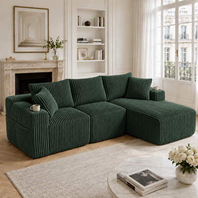 KELLANY Conjunto De Sofá Modular Con Chaise Longue Y Sofá De 2 Plazas, Tapizado De Terciopelo Suave, Con 5 Cojines, Bolsillos Laterales Y Portavasos, Espuma De Alta Densidad, Combinación Diy, Ideal Para Sala KELLANY Conjunto De Sofá Modular Con Chaise Longue Y Sofá De 2 Plazas, Tapizado De Terciopelo Suave, Con 5 Cojines, Bolsillos Laterales Y Portavasos, Espuma De Alta Densidad, Combinación Diy, Ideal Para Sala