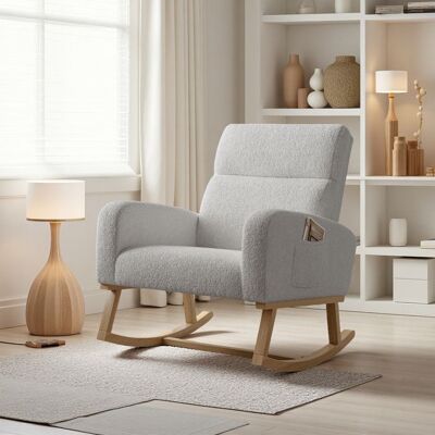 OEM Sillón Mecedora Escandinavo De 1 Plaza De Terciopelo Teddy Gris Claro Con Almacenamiento, Patas De Madera Maciza OEM Sillón Mecedora Escandinavo De 1 Plaza De Terciopelo Teddy Gris Claro Con Almacenamiento, Patas De Madera Maciza