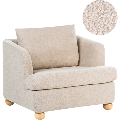 BELIANI Sillón Con Tapizado De Bouclé Reposabrazos Y Patas Redondas De Madera Salón Beige Rattvik BELIANI Sillón Con Tapizado De Bouclé Reposabrazos Y Patas Redondas De Madera Salón Beige Rattvik