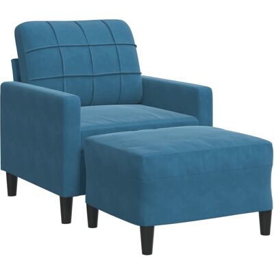 Sillón con taburete VidaXL - Azul Terciopelo Diseño Moderno Compacto Sillón con taburete VidaXL - Azul Terciopelo Diseño Moderno Compacto