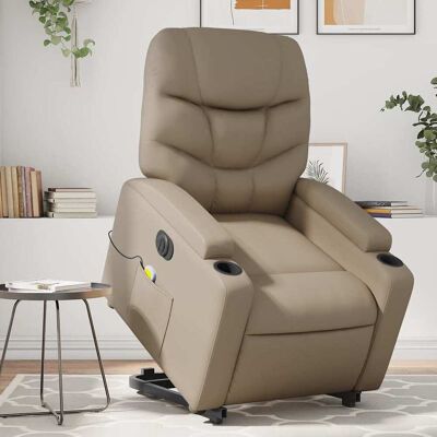 vidaXL Sillón de masaje eléctrico de cuero sintético capuchino - Sillón relax con ayuda para levantarse vidaXL Sillón de masaje eléctrico de cuero sintético capuchino - Sillón relax con ayuda para levantarse