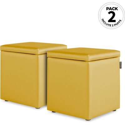 Happers - Puff Cubo Arcón Polipiel Mostaza Pack 2 Unidades Mostaza Happers - Puff Cubo Arcón Polipiel Mostaza Pack 2 Unidades Mostaza