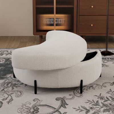 KELLANY Ottoman De Media Luna Tapizado En Sherpa Con Bandeja, Sirve Como Mesa Auxiliar, Asiento Acolchado, Otoman De Tocador Y Zapatero, Así Como Reposapiés Para Sala De Estar, Entrada Y Pasillo, Marfil KELLANY Ottoman De Media Luna Tapizado En Sherpa Con Bandeja, Sirve Como Mesa Auxiliar, Asiento Acolchado, Otoman De Tocador Y Zapatero, Así Como Reposapiés Para Sala De Estar, Entrada Y Pasillo, Marfil