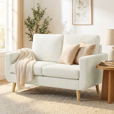 PZCC Sofá De Pana De 2 Plazas, Sofá Moderno Para Salón De 134 Cm, Asiento Acolchado, Cojín De Muelles, Color Crema. PZCC Sofá De Pana De 2 Plazas, Sofá Moderno Para Salón De 134 Cm, Asiento Acolchado, Cojín De Muelles, Color Crema.