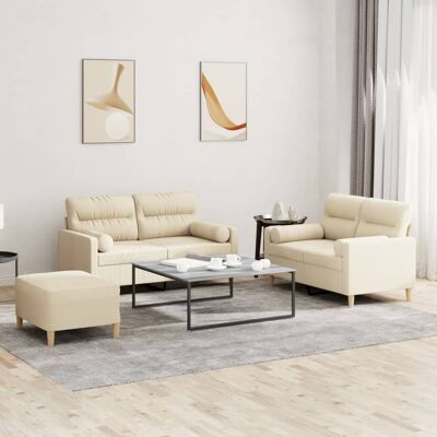 Conjunto de Sofás de Tela Crema vidaXL 3 Piezas Conjunto de Sofás de Tela Crema vidaXL 3 Piezas