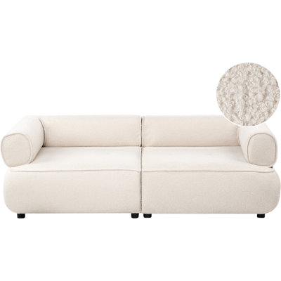 BELIANI Sofá De 3 Plazas Tapizado De Bouclé Reposabrazos Enrollados Asiento Capitoné Diseño Moderno Blanco Crema Salla BELIANI Sofá De 3 Plazas Tapizado De Bouclé Reposabrazos Enrollados Asiento Capitoné Diseño Moderno Blanco Crema Salla