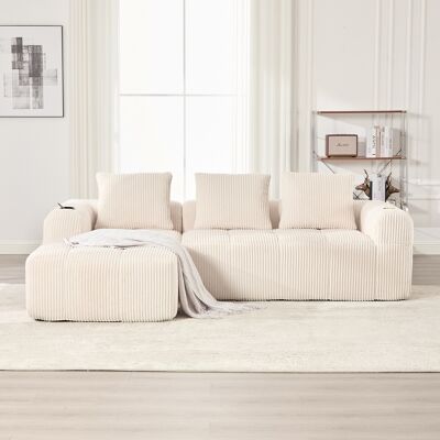 DREAMMESPACE Sofá De 3-4 Plazas - 253 X 158 X 61 Cm - Modular - 3 Cojines Incluidos - Práctico - En Terciopelo Acanalado Beige DREAMMESPACE Sofá De 3-4 Plazas - 253 X 158 X 61 Cm - Modular - 3 Cojines Incluidos - Práctico - En Terciopelo Acanalado Beige