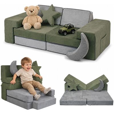 Relaxdays Sofá Modular Infantil, 10 Piezas Suaves, Microfibra Efecto Ante, Gris-verde (al X An X Fon) 45 X 140 X 65 Cm Relaxdays Sofá Modular Infantil, 10 Piezas Suaves, Microfibra Efecto Ante, Gris-verde (al X An X Fon) 45 X 140 X 65 Cm