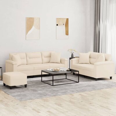 Conjunto de 3 sofás de microfibra beige VIDAXL con cojines Conjunto de 3 sofás de microfibra beige VIDAXL con cojines