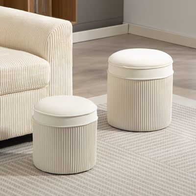 PZCC Conjunto De 2 Otomanas Con Tapa, Reposapiés Redondos Con Aspecto De Terciopelo, 36 X 36 X 41,5 Cm, Color Blanco Crema. PZCC Conjunto De 2 Otomanas Con Tapa, Reposapiés Redondos Con Aspecto De Terciopelo, 36 X 36 X 41,5 Cm, Color Blanco Crema.