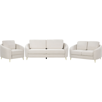 BELIANI Conjunto De Sala De Estar 6 Plazas 2 Sofás 1 Sillón Tapizado De Tela Beige Claro Trosa BELIANI Conjunto De Sala De Estar 6 Plazas 2 Sofás 1 Sillón Tapizado De Tela Beige Claro Trosa