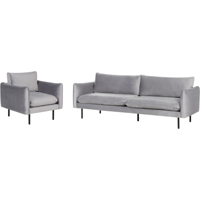Conjunto de Sala Beliani Gris Terciopelo - Estilo Retro Modern Conjunto de Sala Beliani Gris Terciopelo - Estilo Retro Modern