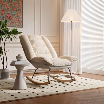 COMANLAI Sillón Escandinavo De Madera, Mecedora, Estructura De Madera Maciza Y Metal, Lino Beige, 77 X 90 X 100 Cm COMANLAI Sillón Escandinavo De Madera, Mecedora, Estructura De Madera Maciza Y Metal, Lino Beige, 77 X 90 X 100 Cm