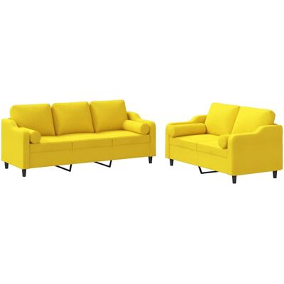 Conjunto de Sofás de Tela Amarillo Claro 2 y 3 Plazas - Muebles de Sala Conjunto de Sofás de Tela Amarillo Claro 2 y 3 Plazas - Muebles de Sala