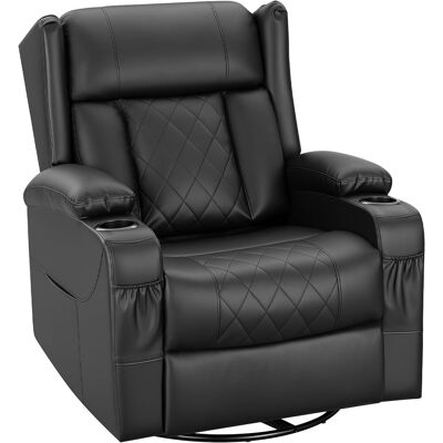 Woltu Sillón Reclinable Ajustable Con Reposapiés Para Sala De Estar Y Dormitorio, Giro De 360° Con Función De Balanceo, Bolsillos Y Portavasos, Poliuretano, Negro Woltu Sillón Reclinable Ajustable Con Reposapiés Para Sala De Estar Y Dormitorio, Giro De 360° Con Función De Balanceo, Bolsillos Y Portavasos, Poliuretano, Negro
