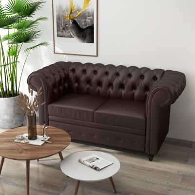 PZCC Sofá De Dos Plazas Estilo Chesterfield De Piel Sintética, Sofá De Salón Capitoné Con Reposabrazos Y Acolchado Grueso, Sofá Con Patas De Madera De Caucho Para Salón Y Oficina, Color Marrón. PZCC Sofá De Dos Plazas Estilo Chesterfield De Piel Sintética, Sofá De Salón Capitoné Con Reposabrazos Y Acolchado Grueso, Sofá Con Patas De Madera De Caucho Para Salón Y Oficina, Color Marrón.