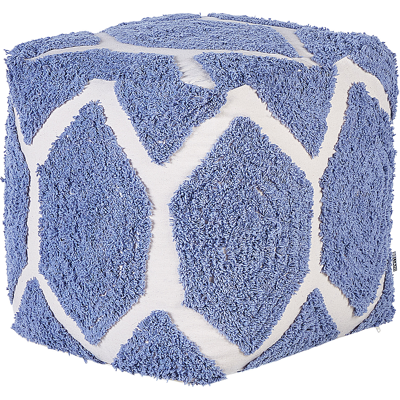 Pouffe de algodón beige y azul con patrón geométrico decorativo - Beliani Pouffe de algodón beige y azul con patrón geométrico decorativo - Beliani