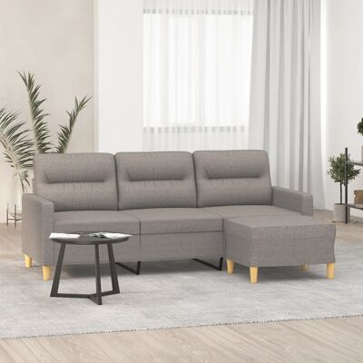 Sofá de Tela Gris Taupe de 3 Plazas con Taburete - Sofá Sofá de Tela Gris Taupe de 3 Plazas con Taburete - Sofá