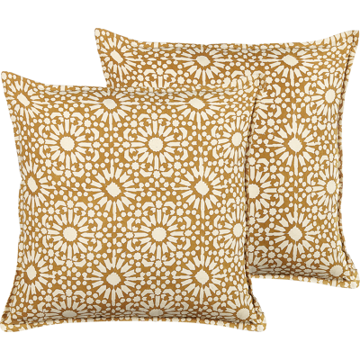 Beliani Juego de 2 Cojines de Algodón Beige - Patrón Geométrico - 45x45 cm - Estilo Boho - Cojines Beliani Juego de 2 Cojines de Algodón Beige - Patrón Geométrico - 45x45 cm - Estilo Boho - Cojines