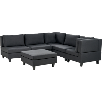 BELIANI Sofá Modular Moderno 5 Plazas Tapizado Tela Patas Negras Respaldo Acolchado Izquierdo Negro Con Otomana Unstad BELIANI Sofá Modular Moderno 5 Plazas Tapizado Tela Patas Negras Respaldo Acolchado Izquierdo Negro Con Otomana Unstad