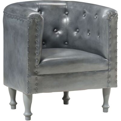 vidaXL Sillón de Cuero Auténtico Gris - Sillón vidaXL Sillón de Cuero Auténtico Gris - Sillón