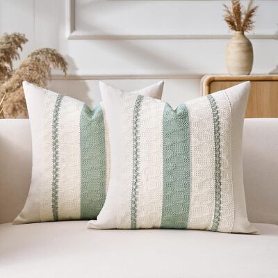 OEM Funda De Cojín Decorativa De 40 X 40 Cm, De Rayas Verde Salvia, Estilo Boho, Confeccionada En Tejido Trenzado Para Sofá, Salón Y Dormitorio, Juego De 2 Unidades. OEM Funda De Cojín Decorativa De 40 X 40 Cm, De Rayas Verde Salvia, Estilo Boho, Confeccionada En Tejido Trenzado Para Sofá, Salón Y Dormitorio, Juego De 2 Unidades.