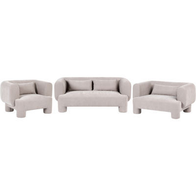BELIANI Conjunto De Sala De Estar Sofá Sillón Tapizado De Tela Con Textura Aterciopelada Patas Cilíndricas Estilo Orgánico Beige Oscuro Hogbo BELIANI Conjunto De Sala De Estar Sofá Sillón Tapizado De Tela Con Textura Aterciopelada Patas Cilíndricas Estilo Orgánico Beige Oscuro Hogbo