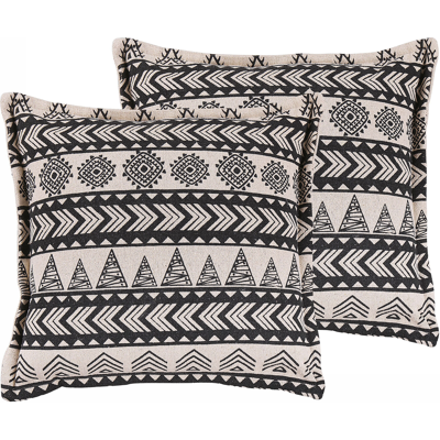 Beliani Juego de 2 Cojines Fundas de Algodón Beige y Negro con Relleno Cuadrado 45 x 45 cm Patrón Rústico Boho - Cojines Beliani Juego de 2 Cojines Fundas de Algodón Beige y Negro con Relleno Cuadrado 45 x 45 cm Patrón Rústico Boho - Cojines