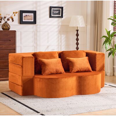 BEAOK Canapé Convertible De Suelo En Tejido De Felpa Naranja, Espuma De Alta Densidad, Con 4 Cojines BEAOK Canapé Convertible De Suelo En Tejido De Felpa Naranja, Espuma De Alta Densidad, Con 4 Cojines