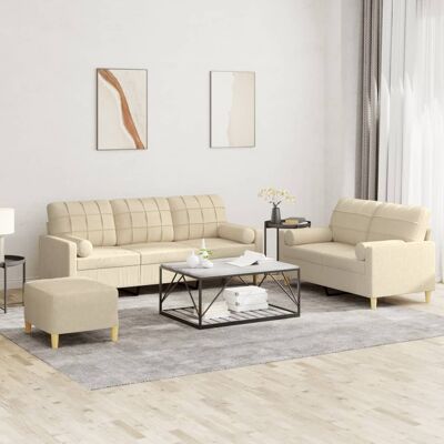 Conjunto de Sofás de Tela Cremosa 3 Piezas vidaXL - Muebles para Sala Conjunto de Sofás de Tela Cremosa 3 Piezas vidaXL - Muebles para Sala