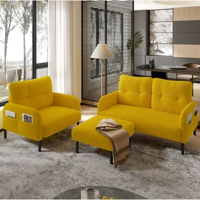 BEAOK Conjunto De Sofá 120/75/79 Cm En Amarillo, De Pana, Con Sillón Y Puf, Cómodo Y Modular BEAOK Conjunto De Sofá 120/75/79 Cm En Amarillo, De Pana, Con Sillón Y Puf, Cómodo Y Modular