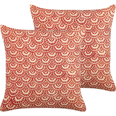 Cojines de Algodón Beliani Crema Rojo Patrón Geométrico - Accesorios Decorativos Cojines de Algodón Beliani Crema Rojo Patrón Geométrico - Accesorios Decorativos