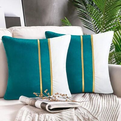 DPZO Juego De 2 Fundas De Cojín Modernas De 45x45 Cm En Piel Dorada Y Terciopelo Turquesa. Fundas De Almohada Para Cama, Sofá, Coche, Hogar. Decoración De Lujo Para Salón Y Dormitorio. DPZO Juego De 2 Fundas De Cojín Modernas De 45x45 Cm En Piel Dorada Y Terciopelo Turquesa. Fundas De Almohada Para Cama, Sofá, Coche, Hogar. Decoración De Lujo Para Salón Y Dormitorio.
