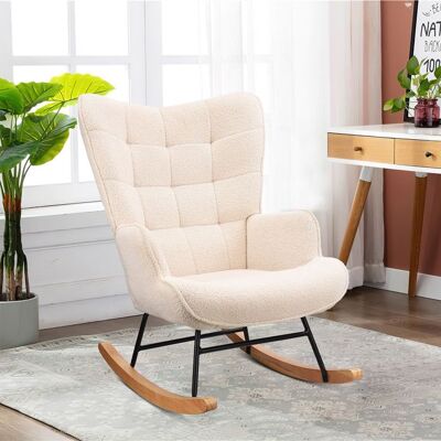 TANANT Sillón Mecedora, Silla Mecedora, Escandinavo, Patas De Madera, Tela Beige, Para Salón, Dormitorio, Balcón, Comedor. TANANT Sillón Mecedora, Silla Mecedora, Escandinavo, Patas De Madera, Tela Beige, Para Salón, Dormitorio, Balcón, Comedor.