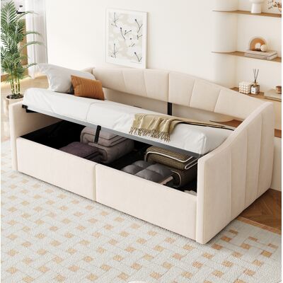 HAVRYA Cama Sofá Con Almacenaje Hidráulico Beige Okmyhome HAVRYA Cama Sofá Con Almacenaje Hidráulico Beige Okmyhome