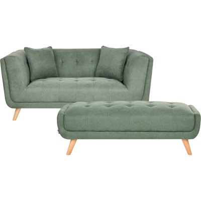 BELIANI Sofá 2 Plazas De Tela Con Otomana Cojines Decorativos Patas De Madera Capitoné Estilo Retro Verde Habo BELIANI Sofá 2 Plazas De Tela Con Otomana Cojines Decorativos Patas De Madera Capitoné Estilo Retro Verde Habo