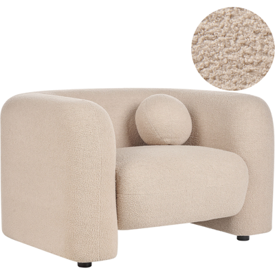 BELIANI Sillón De Bouclé Moderno Con Cojín Redondo Beige Leiren BELIANI Sillón De Bouclé Moderno Con Cojín Redondo Beige Leiren