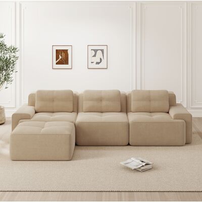 Divano Modulare A L 293x177x69 Cm In Velluto Beige Con Ottomana Per Soggiorni Grandi – Meubliv Divano Modulare A L 293x177x69 Cm In Velluto Beige Con Ottomana Per Soggiorni Grandi – Meubliv