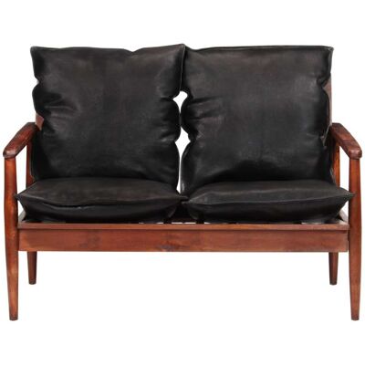 Helloshop26 - Sofá De 2 Plazas Para Salón Asientos Interiores De Hogar Cuero Auténtico Negro Y Madera Maciza De Acacia 020019111 Helloshop26 - Sofá De 2 Plazas Para Salón Asientos Interiores De Hogar Cuero Auténtico Negro Y Madera Maciza De Acacia 020019111