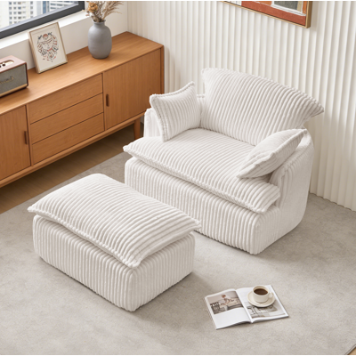 BEAOK Sillón Con Reposapiés De Flannel Beige 115x89x77 Cm, Diseño Comprimido Sin Montaje BEAOK Sillón Con Reposapiés De Flannel Beige 115x89x77 Cm, Diseño Comprimido Sin Montaje