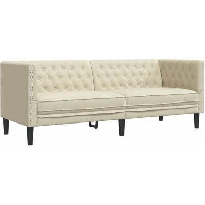 Vidaxl - Sofá Chesterfield De 3 Plazas Cuero Artificial Blanco Crema Vidaxl - Sofá Chesterfield De 3 Plazas Cuero Artificial Blanco Crema