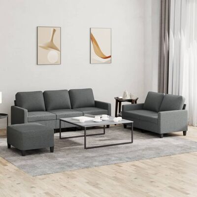 Conjunto de Sofás de Tela Gris Oscuro vidaXL - Muebles para Sala Conjunto de Sofás de Tela Gris Oscuro vidaXL - Muebles para Sala